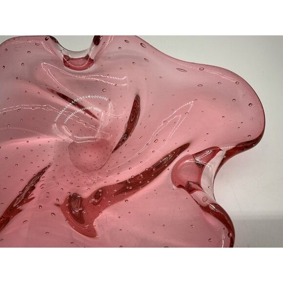 Czech Republic Vintage Art Glass Pink Bowl/Dish Hand Blown w/ Controlled Bubbles - Picture 9 of 16